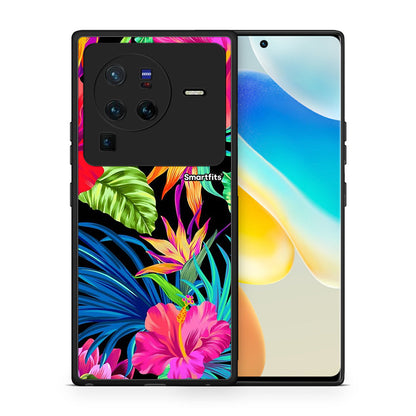 Θήκη Vivo X80 Pro 5G Tropical Flowers από τη Smartfits με σχέδιο στο πίσω μέρος και μαύρο περίβλημα | Vivo X80 Pro 5G Tropical Flowers case with colorful back and black bezels