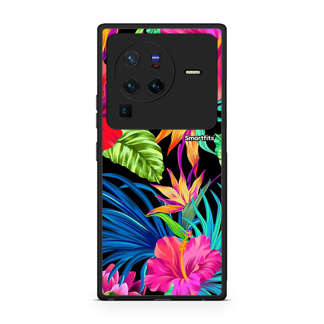 Vivo X80 Pro 5G Tropical Flowers θήκη από τη Smartfits με σχέδιο στο πίσω μέρος και μαύρο περίβλημα | Smartphone case with colorful back and black bezels by Smartfits