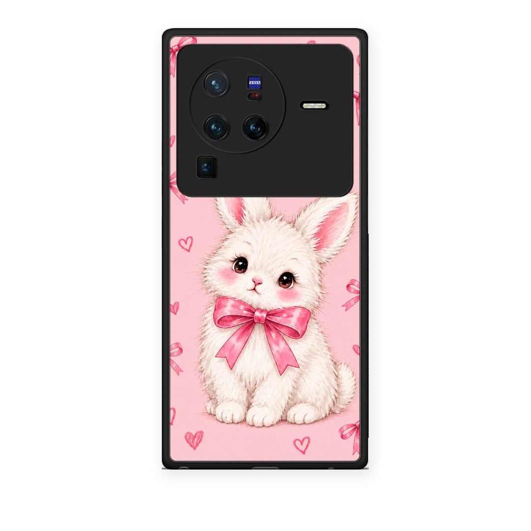 Θήκη Vivo X80 Pro 5G White Bunny and Pink Bows από τη Smartfits με σχέδιο στο πίσω μέρος και μαύρο περίβλημα | Vivo X80 Pro 5G White Bunny and Pink Bows case with colorful back and black bezels
