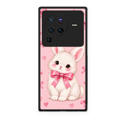 Θήκη Vivo X80 Pro 5G White Bunny and Pink Bows από τη Smartfits με σχέδιο στο πίσω μέρος και μαύρο περίβλημα | Vivo X80 Pro 5G White Bunny and Pink Bows case with colorful back and black bezels