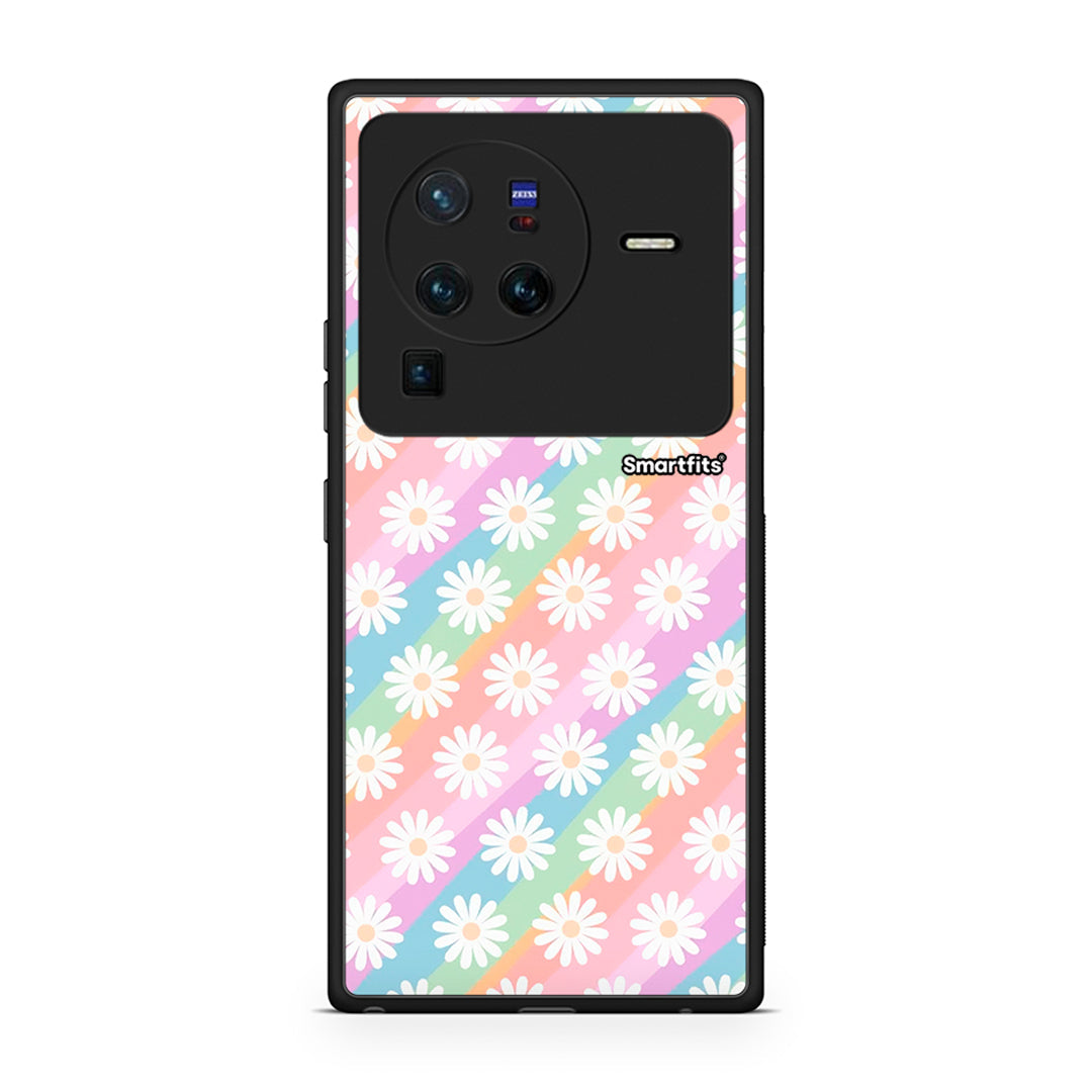 Vivo X80 Pro 5G White Daisies θήκη από τη Smartfits με σχέδιο στο πίσω μέρος και μαύρο περίβλημα | Smartphone case with colorful back and black bezels by Smartfits