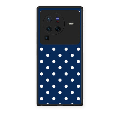 Θήκη Vivo X80 Pro 5G White Small Polka Dots on Navy από τη Smartfits με σχέδιο στο πίσω μέρος και μαύρο περίβλημα | Vivo X80 Pro 5G White Small Polka Dots on Navy case with colorful back and black bezels