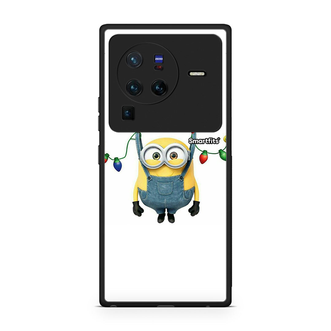 Vivo X80 Pro 5G Xmas Minion Lights θήκη από τη Smartfits με σχέδιο στο πίσω μέρος και μαύρο περίβλημα | Smartphone case with colorful back and black bezels by Smartfits