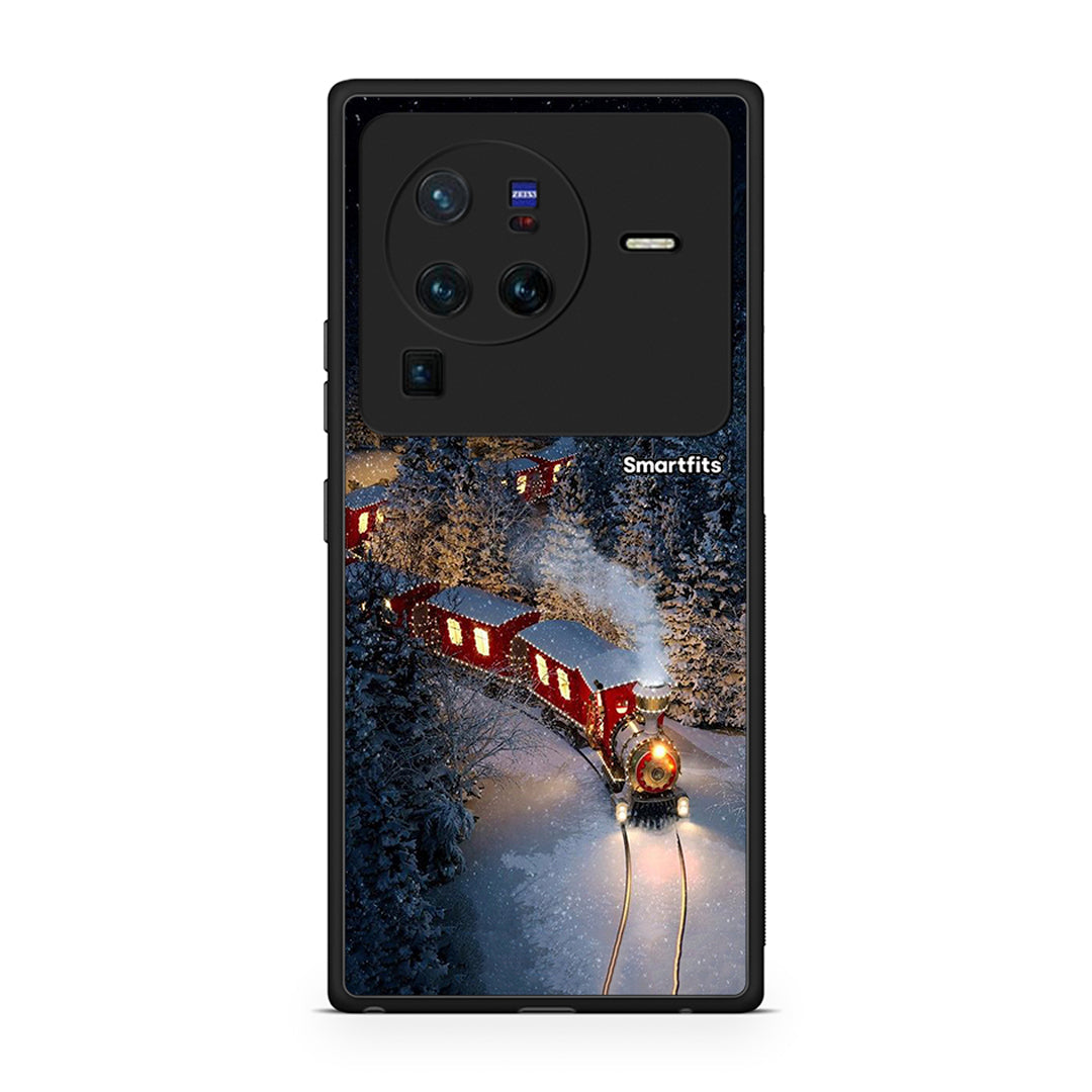 Vivo X80 Pro 5G Xmas Train θήκη από τη Smartfits με σχέδιο στο πίσω μέρος και μαύρο περίβλημα | Smartphone case with colorful back and black bezels by Smartfits