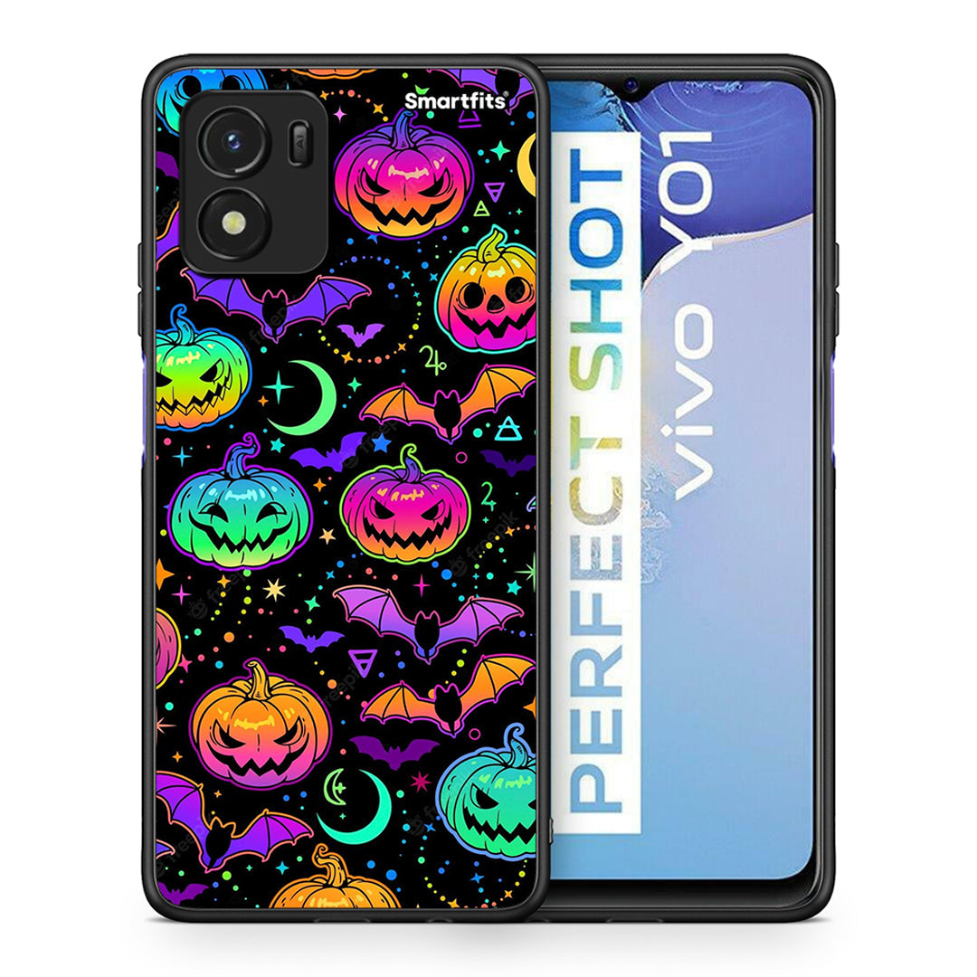 Θήκη Vivo Y01 / Y15s Neon Halloween από τη Smartfits με σχέδιο στο πίσω μέρος και μαύρο περίβλημα | Vivo Y01 / Y15s Neon Halloween case with colorful back and black bezels