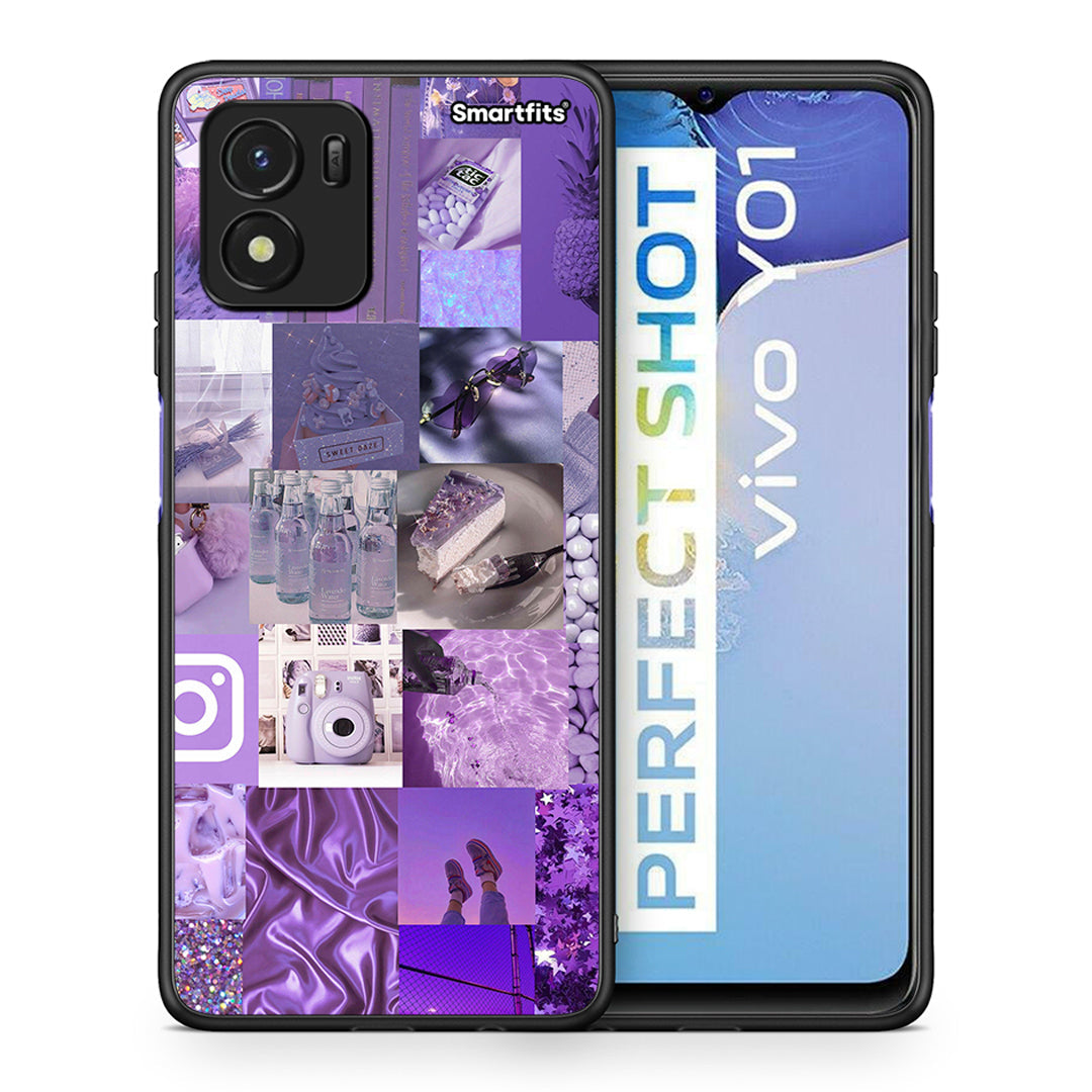 Θήκη Vivo Y01 / Y15s Purple Aesthetic Collage από τη Smartfits με σχέδιο στο πίσω μέρος και μαύρο περίβλημα | Vivo Y01 / Y15s Purple Aesthetic Collage case with colorful back and black bezels