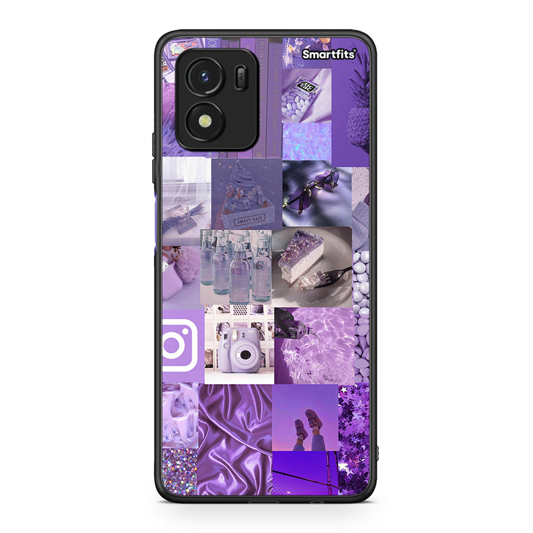 Vivo Y01 / Y15s Purple Aesthetic Collage θήκη από τη Smartfits με σχέδιο στο πίσω μέρος και μαύρο περίβλημα | Smartphone case with colorful back and black bezels by Smartfits