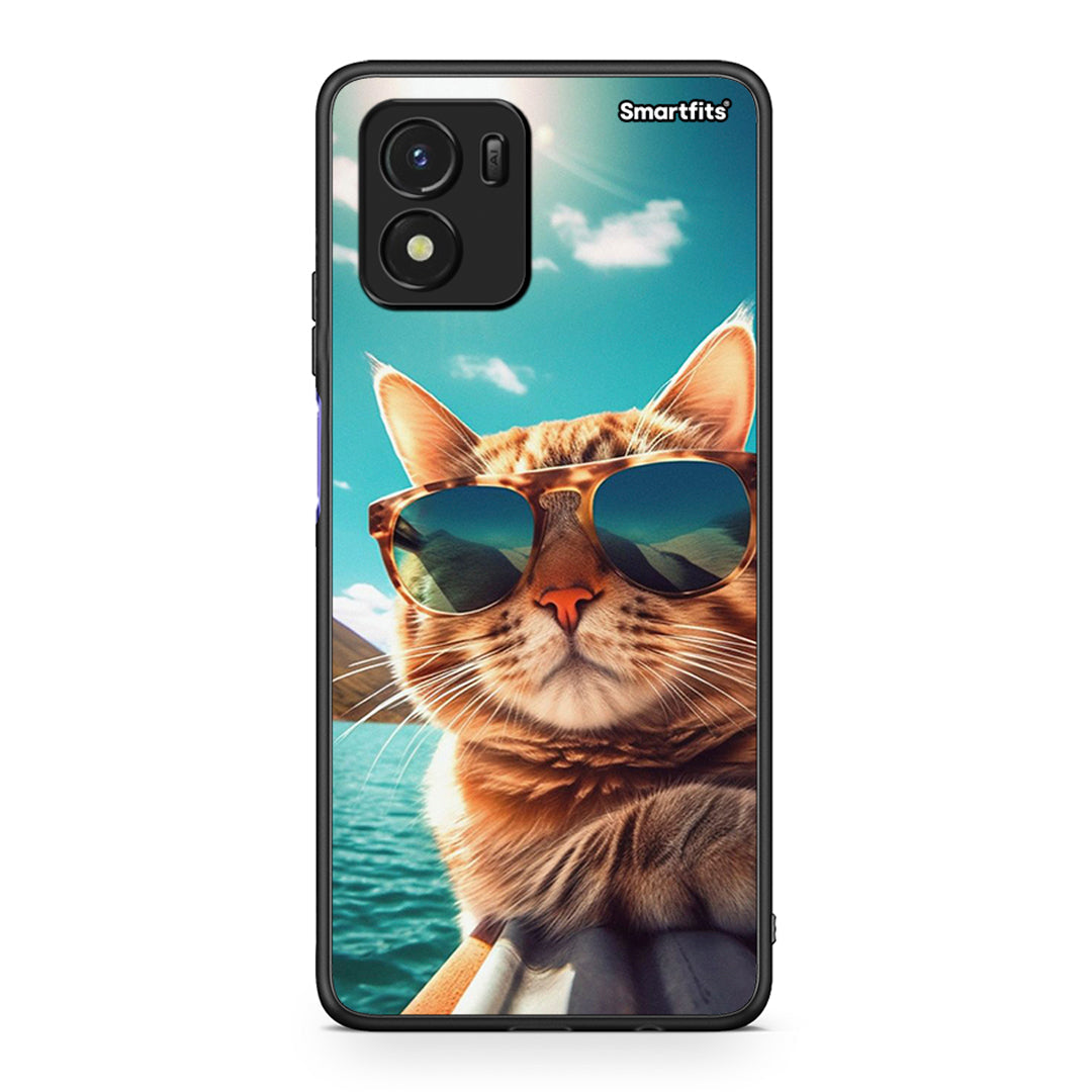 Vivo Y01 / Y15s Summer Cat θήκη από τη Smartfits με σχέδιο στο πίσω μέρος και μαύρο περίβλημα | Smartphone case with colorful back and black bezels by Smartfits