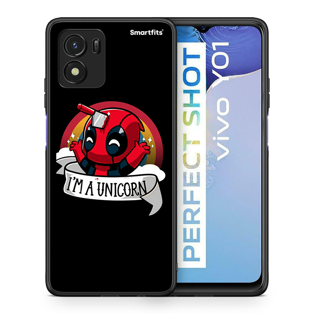 Θήκη Vivo Y01 / Y15s Unicorn Deadpool από τη Smartfits με σχέδιο στο πίσω μέρος και μαύρο περίβλημα | Vivo Y01 / Y15s Unicorn Deadpool case with colorful back and black bezels