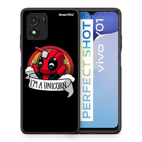 Θήκη Vivo Y01 / Y15s Unicorn Deadpool από τη Smartfits με σχέδιο στο πίσω μέρος και μαύρο περίβλημα | Vivo Y01 / Y15s Unicorn Deadpool case with colorful back and black bezels