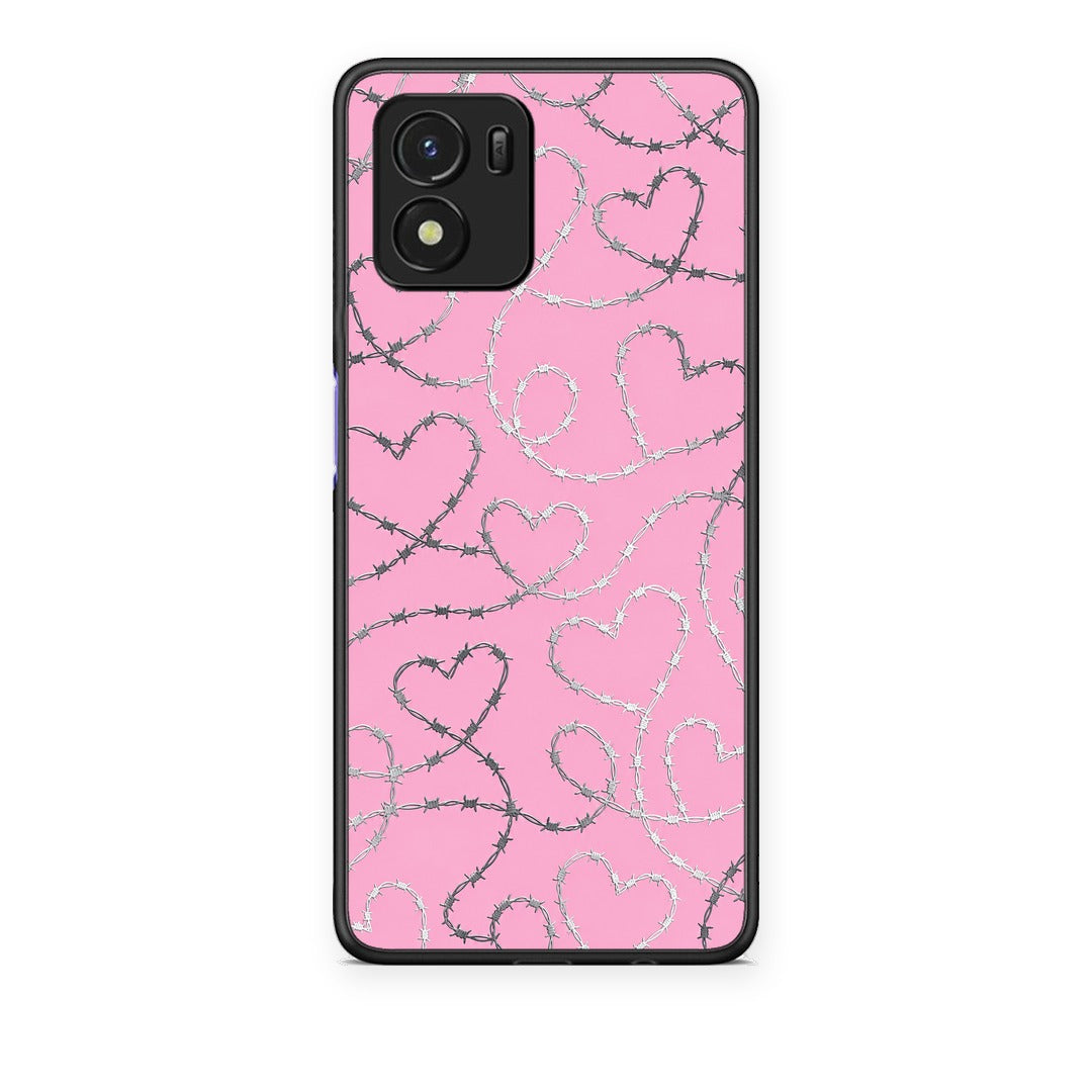 Θήκη Vivo Y01 / Y15s Barbed Wire Hearts on Pink από τη Smartfits με σχέδιο στο πίσω μέρος και μαύρο περίβλημα | Vivo Y01 / Y15s Barbed Wire Hearts on Pink case with colorful back and black bezels