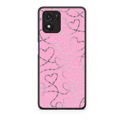 Θήκη Vivo Y01 / Y15s Barbed Wire Hearts on Pink από τη Smartfits με σχέδιο στο πίσω μέρος και μαύρο περίβλημα | Vivo Y01 / Y15s Barbed Wire Hearts on Pink case with colorful back and black bezels