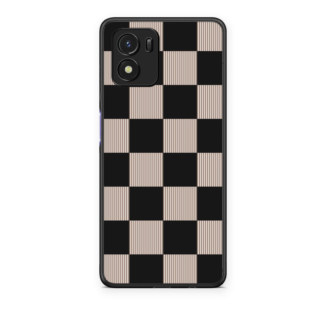 Θήκη Vivo Y01 / Y15s Black and Taupe Striped Checks από τη Smartfits με σχέδιο στο πίσω μέρος και μαύρο περίβλημα | Vivo Y01 / Y15s Black and Taupe Striped Checks case with colorful back and black bezels