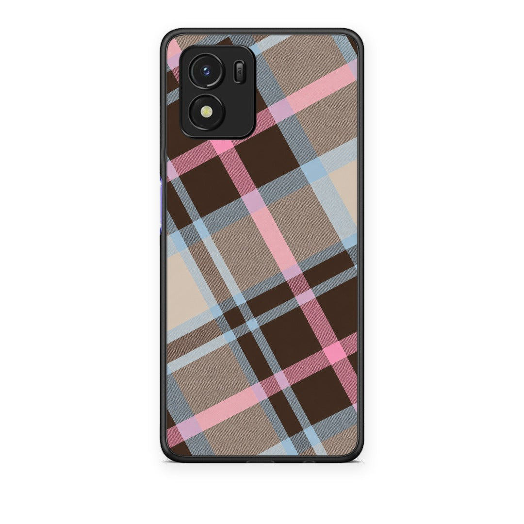 Θήκη Vivo Y01 / Y15s Brown Pink and Blue Diagonal Plaid από τη Smartfits με σχέδιο στο πίσω μέρος και μαύρο περίβλημα | Vivo Y01 / Y15s Brown Pink and Blue Diagonal Plaid case with colorful back and black bezels
