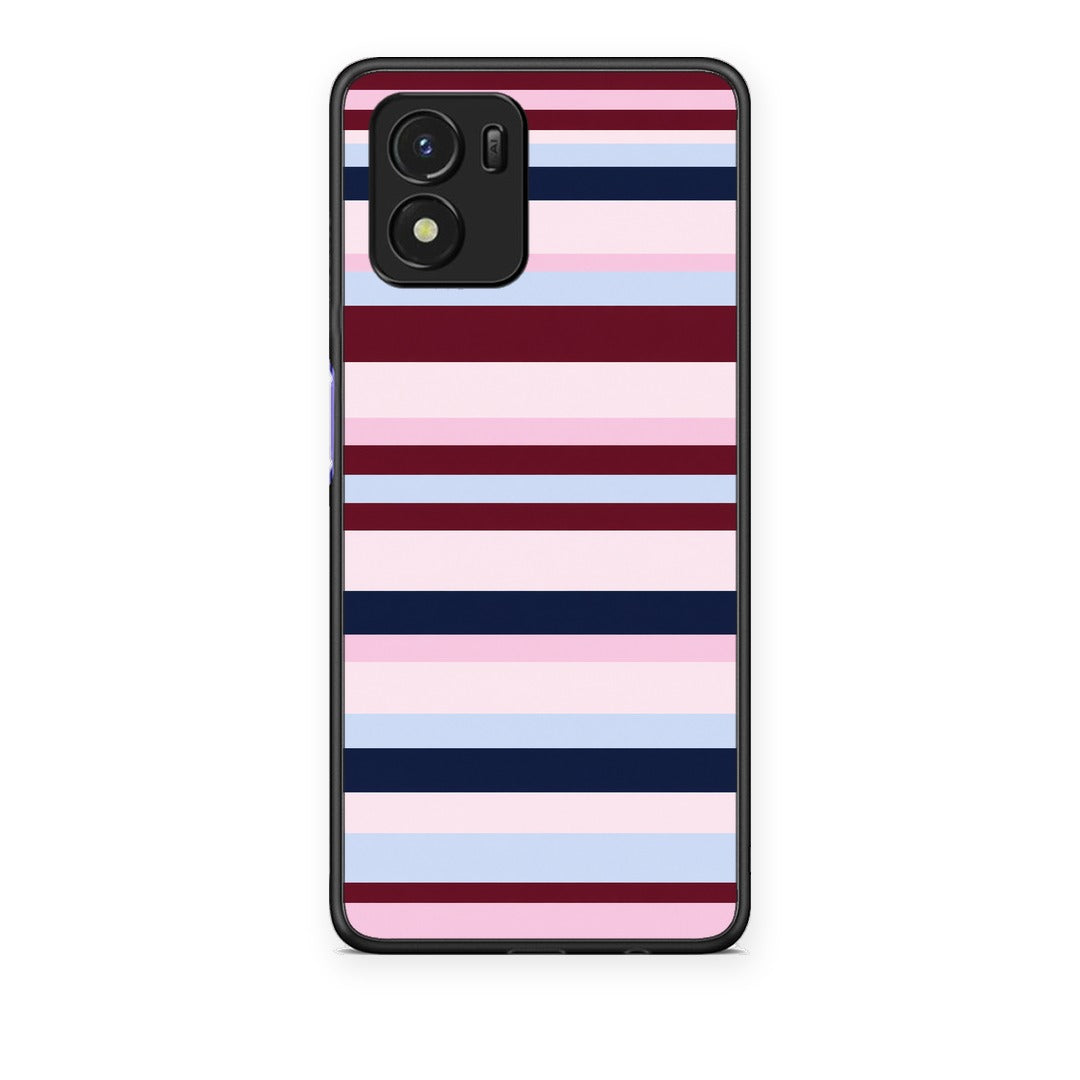 Θήκη Vivo Y01 / Y15s Burgundy Pink and Blue Horizontal Stripes από τη Smartfits με σχέδιο στο πίσω μέρος και μαύρο περίβλημα | Vivo Y01 / Y15s Burgundy Pink and Blue Horizontal Stripes case with colorful back and black bezels