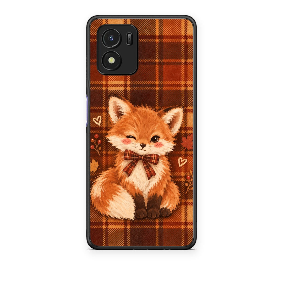 Θήκη Vivo Y01 / Y15s Fox on Autumn Tartan από τη Smartfits με σχέδιο στο πίσω μέρος και μαύρο περίβλημα | Vivo Y01 / Y15s Fox on Autumn Tartan case with colorful back and black bezels
