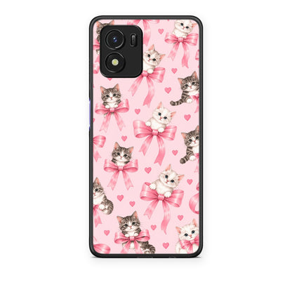 Θήκη Vivo Y01 / Y15s Kittens and Pink Bows on Pink από τη Smartfits με σχέδιο στο πίσω μέρος και μαύρο περίβλημα | Vivo Y01 / Y15s Kittens and Pink Bows on Pink case with colorful back and black bezels