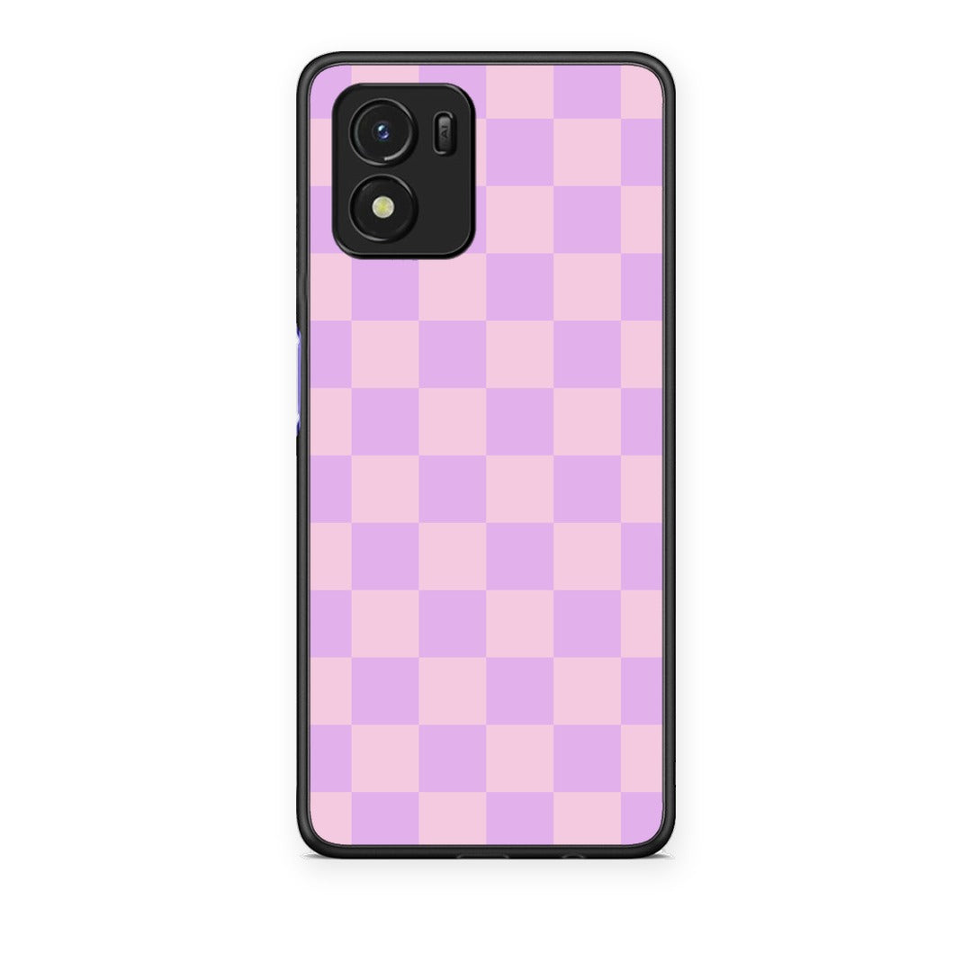 Θήκη Vivo Y01 / Y15s Lavender and Pink Checkerboard από τη Smartfits με σχέδιο στο πίσω μέρος και μαύρο περίβλημα | Vivo Y01 / Y15s Lavender and Pink Checkerboard case with colorful back and black bezels