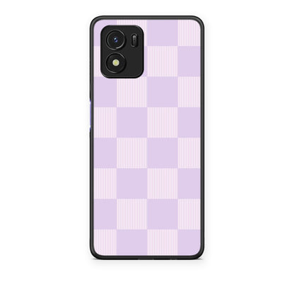 Θήκη Vivo Y01 / Y15s Lilac and Cream Striped Checks από τη Smartfits με σχέδιο στο πίσω μέρος και μαύρο περίβλημα | Vivo Y01 / Y15s Lilac and Cream Striped Checks case with colorful back and black bezels