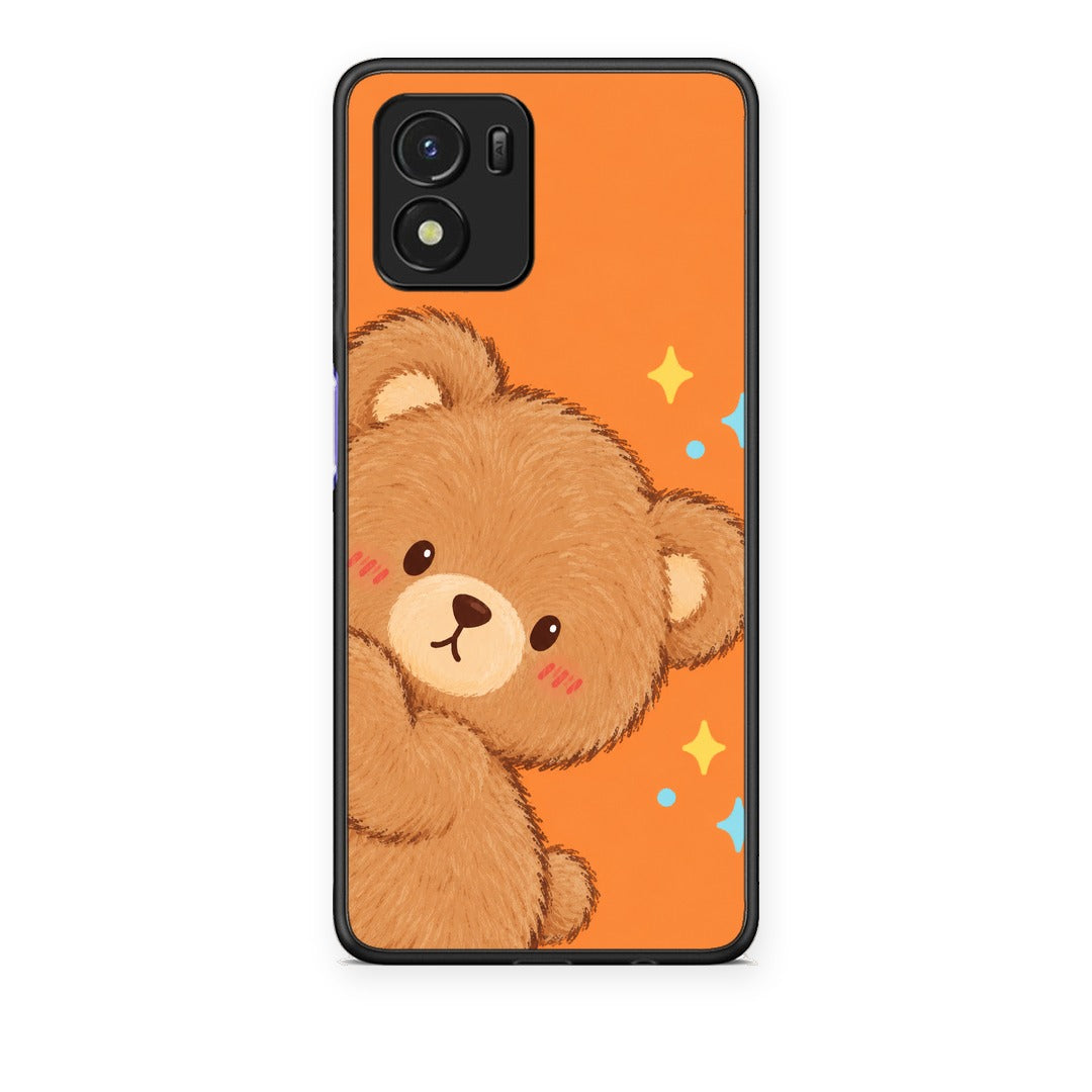 Θήκη Vivo Y01 / Y15s Peekaboo Teddy on Orange από τη Smartfits με σχέδιο στο πίσω μέρος και μαύρο περίβλημα | Vivo Y01 / Y15s Peekaboo Teddy on Orange case with colorful back and black bezels