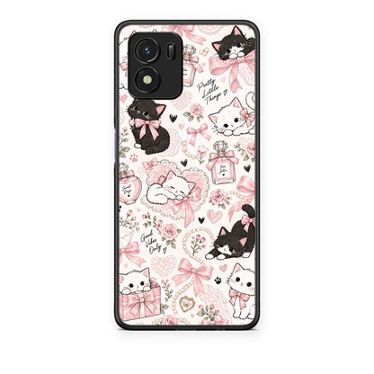 Θήκη Vivo Y01 / Y15s Pink Bows and Kittens Collage από τη Smartfits με σχέδιο στο πίσω μέρος και μαύρο περίβλημα | Vivo Y01 / Y15s Pink Bows and Kittens Collage case with colorful back and black bezels