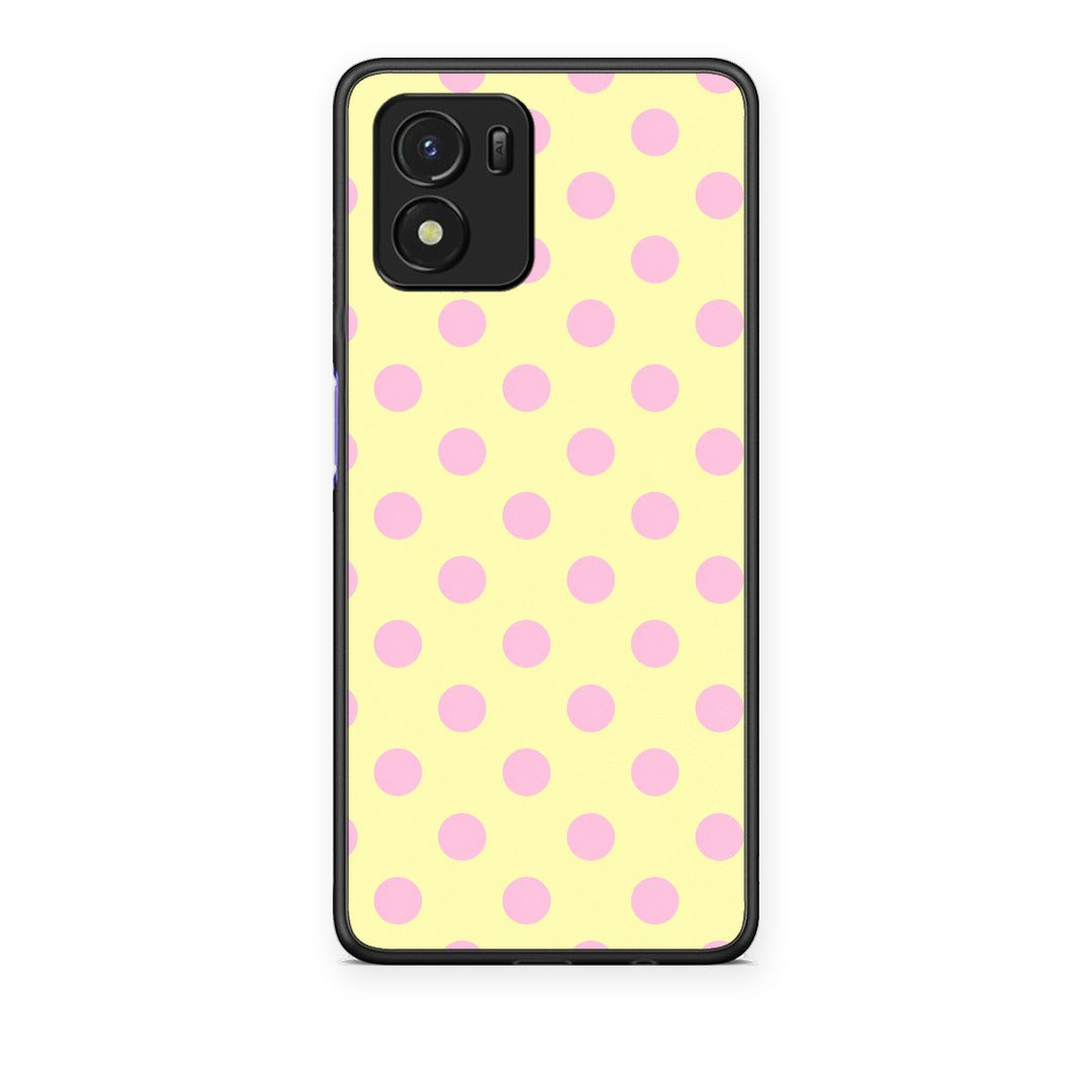 Θήκη Vivo Y01 / Y15s Pink Polka Dots on Yellow από τη Smartfits με σχέδιο στο πίσω μέρος και μαύρο περίβλημα | Vivo Y01 / Y15s Pink Polka Dots on Yellow case with colorful back and black bezels