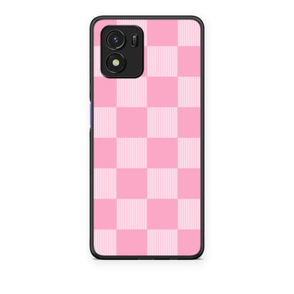 Θήκη Vivo Y01 / Y15s Pink and White Striped Checks από τη Smartfits με σχέδιο στο πίσω μέρος και μαύρο περίβλημα | Vivo Y01 / Y15s Pink and White Striped Checks case with colorful back and black bezels