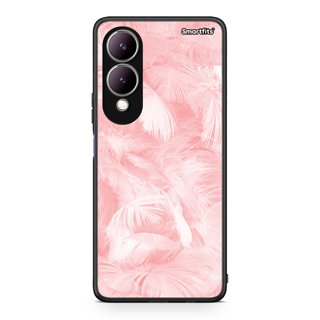 33 - Vivo Y17s Pink Feather Boho case, cover, bumper