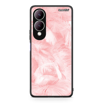 33 - Vivo Y17s Pink Feather Boho case, cover, bumper