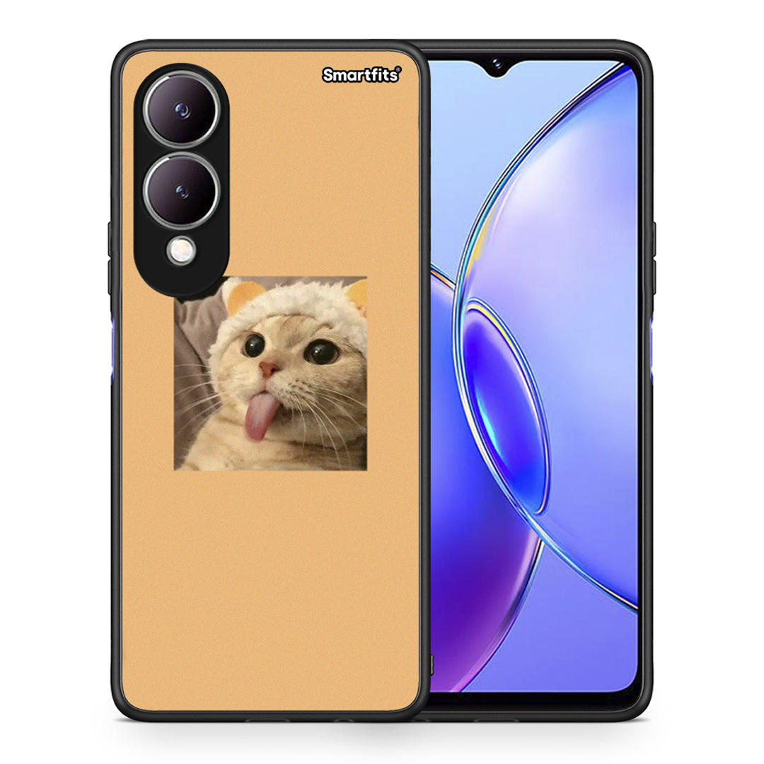 Θήκη Vivo Y17s Cat Tongue από τη Smartfits με σχέδιο στο πίσω μέρος και μαύρο περίβλημα | Vivo Y17s Cat Tongue case with colorful back and black bezels