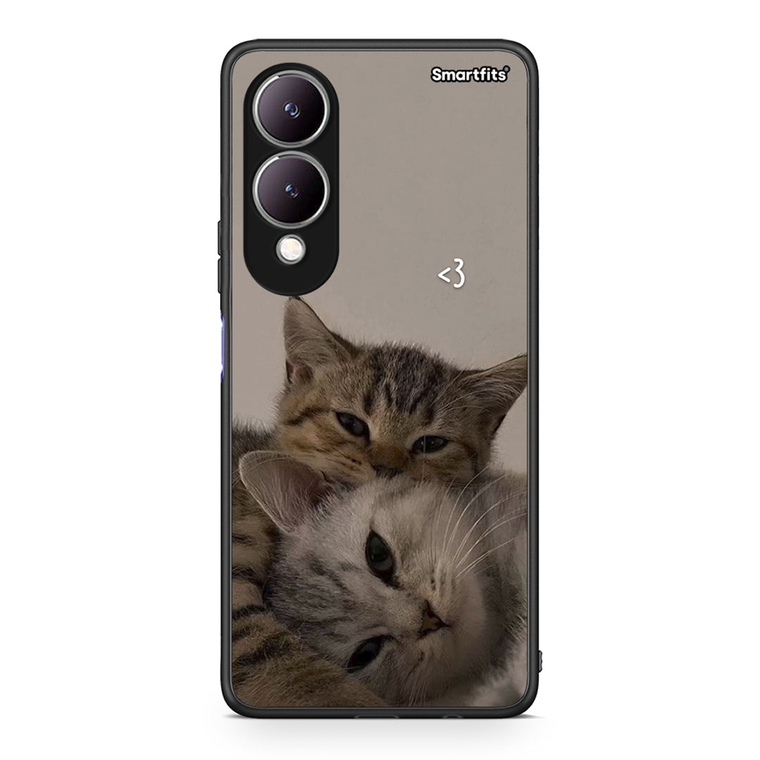 Vivo Y17s Cats In Love Θήκη από τη Smartfits με σχέδιο στο πίσω μέρος και μαύρο περίβλημα | Smartphone case with colorful back and black bezels by Smartfits