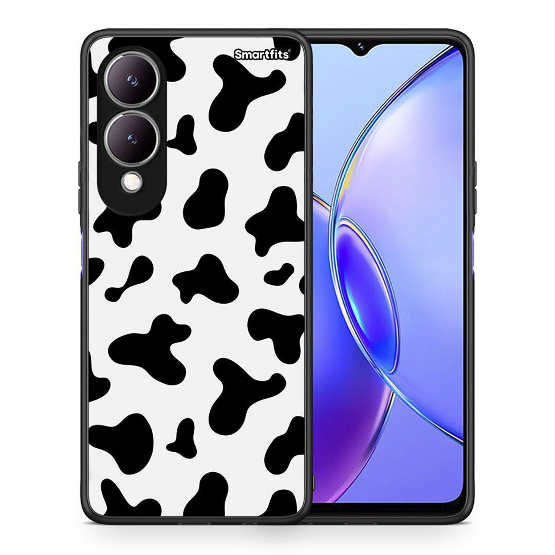 Θήκη Vivo Y17s Cow Print από τη Smartfits με σχέδιο στο πίσω μέρος και μαύρο περίβλημα | Vivo Y17s Cow Print case with colorful back and black bezels