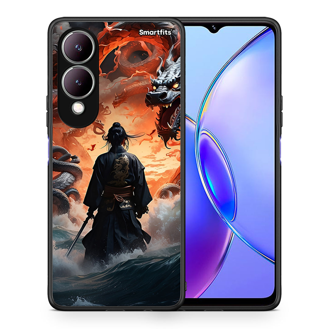 Θήκη Vivo Y17s Dragons Fight από τη Smartfits με σχέδιο στο πίσω μέρος και μαύρο περίβλημα | Vivo Y17s Dragons Fight case with colorful back and black bezels