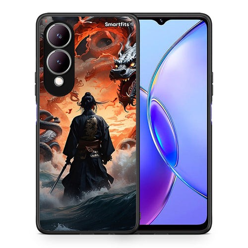 Θήκη Vivo Y17s Dragons Fight από τη Smartfits με σχέδιο στο πίσω μέρος και μαύρο περίβλημα | Vivo Y17s Dragons Fight case with colorful back and black bezels