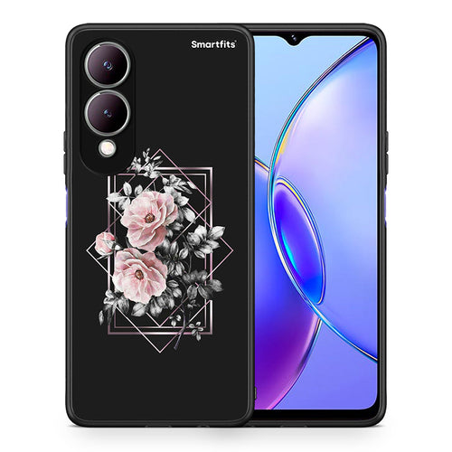 Θήκη Vivo Y17s Frame Flower από τη Smartfits με σχέδιο στο πίσω μέρος και μαύρο περίβλημα | Vivo Y17s Frame Flower case with colorful back and black bezels