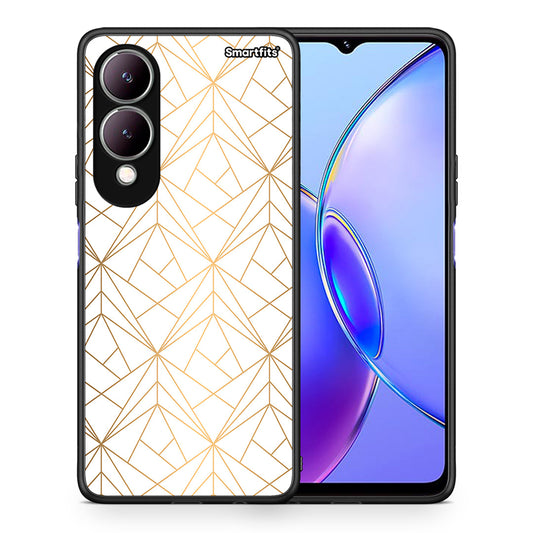 Θήκη Vivo Y17s Luxury White Geometric από τη Smartfits με σχέδιο στο πίσω μέρος και μαύρο περίβλημα | Vivo Y17s Luxury White Geometric case with colorful back and black bezels