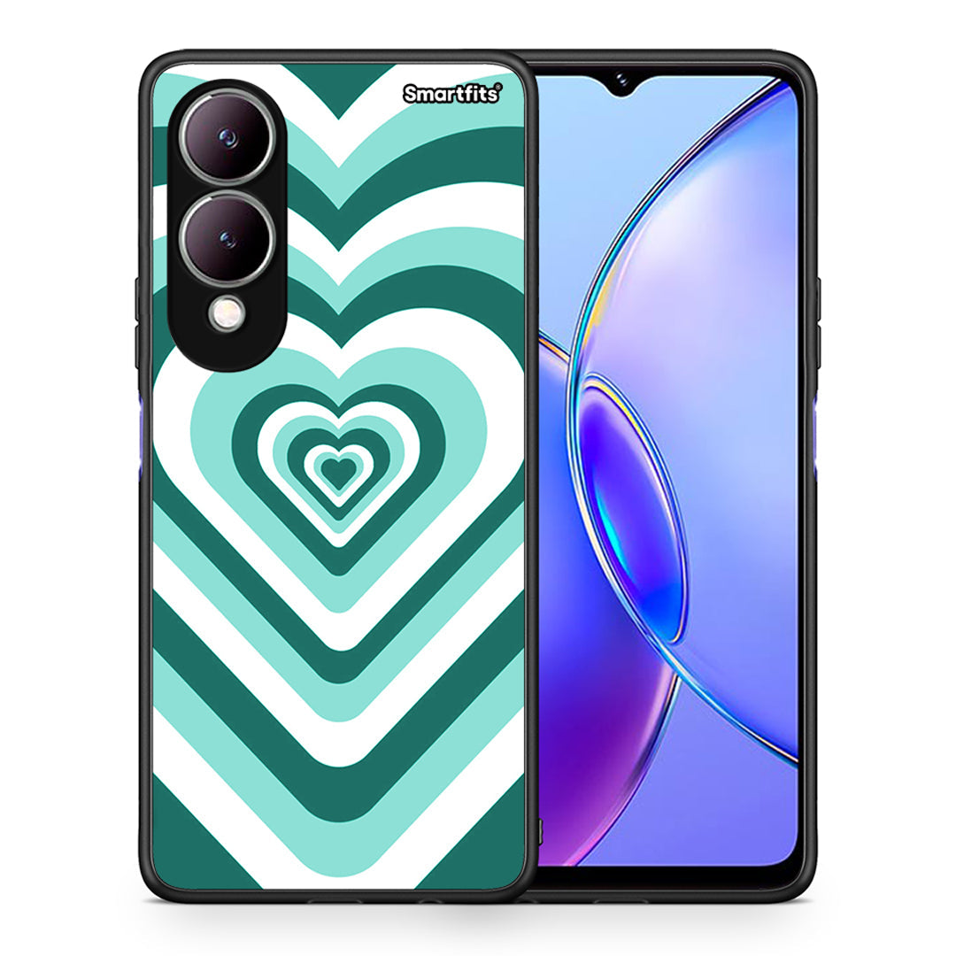 Θήκη Vivo Y17s Green Hearts από τη Smartfits με σχέδιο στο πίσω μέρος και μαύρο περίβλημα | Vivo Y17s Green Hearts case with colorful back and black bezels