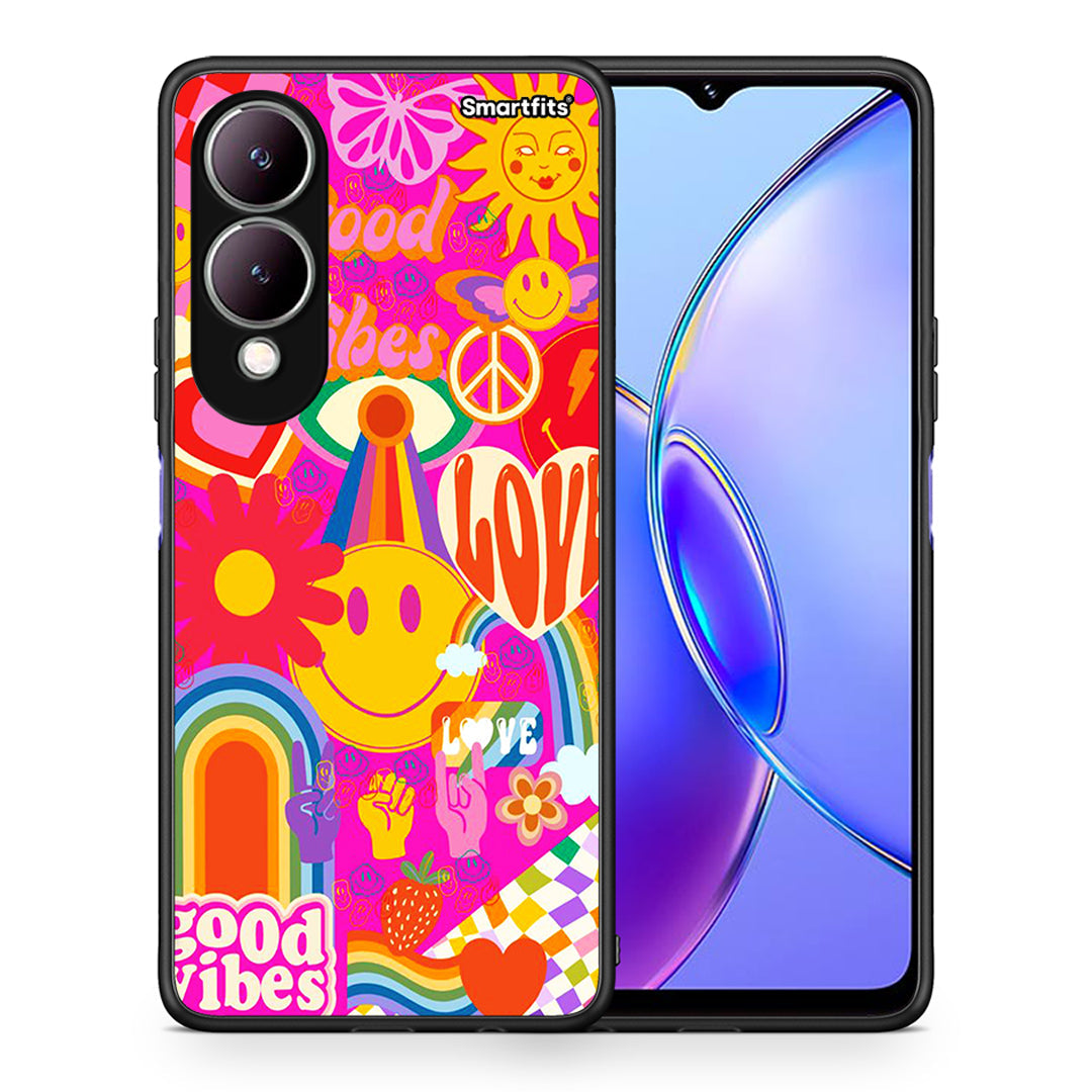Θήκη Vivo Y17s Hippie Love από τη Smartfits με σχέδιο στο πίσω μέρος και μαύρο περίβλημα | Vivo Y17s Hippie Love case with colorful back and black bezels