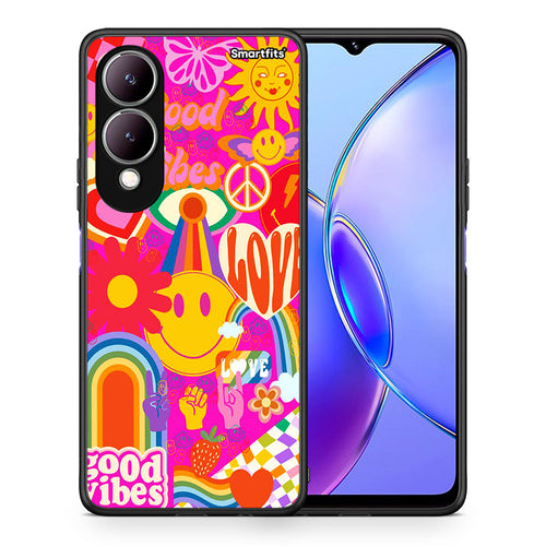 Θήκη Vivo Y17s Hippie Love από τη Smartfits με σχέδιο στο πίσω μέρος και μαύρο περίβλημα | Vivo Y17s Hippie Love case with colorful back and black bezels