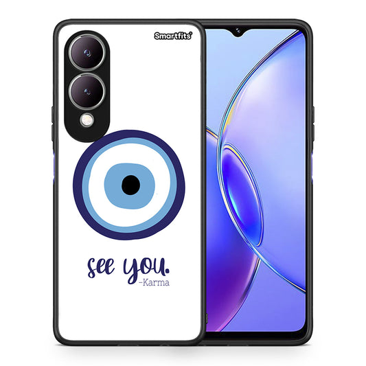 Θήκη Vivo Y17s Karma Says από τη Smartfits με σχέδιο στο πίσω μέρος και μαύρο περίβλημα | Vivo Y17s Karma Says case with colorful back and black bezels