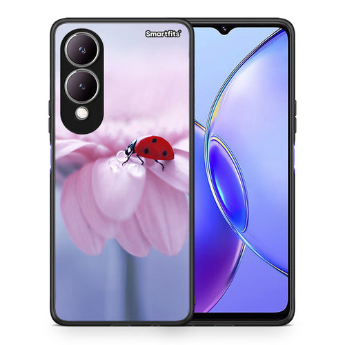 Θήκη Vivo Y17s Ladybug Flower από τη Smartfits με σχέδιο στο πίσω μέρος και μαύρο περίβλημα | Vivo Y17s Ladybug Flower case with colorful back and black bezels