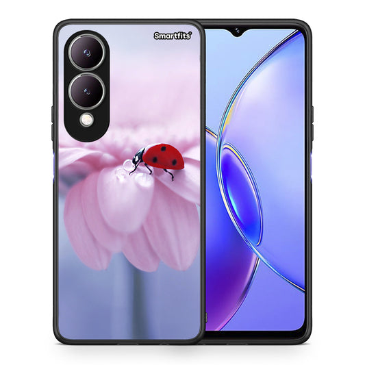 Θήκη Vivo Y17s Ladybug Flower από τη Smartfits με σχέδιο στο πίσω μέρος και μαύρο περίβλημα | Vivo Y17s Ladybug Flower case with colorful back and black bezels