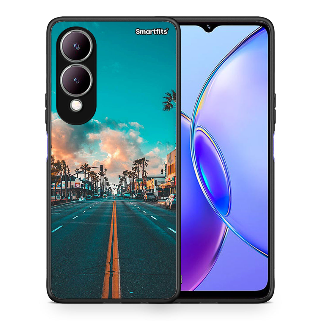 Θήκη Vivo Y17s City Landscape από τη Smartfits με σχέδιο στο πίσω μέρος και μαύρο περίβλημα | Vivo Y17s City Landscape case with colorful back and black bezels