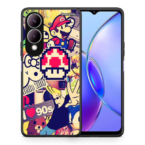 Θήκη Vivo Y17s Love The 90s από τη Smartfits με σχέδιο στο πίσω μέρος και μαύρο περίβλημα | Vivo Y17s Love The 90s case with colorful back and black bezels
