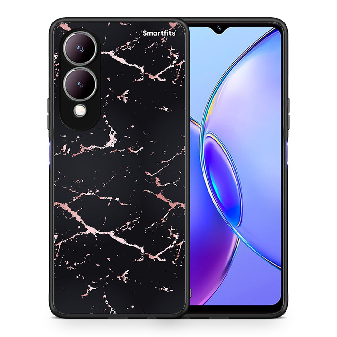 Θήκη Vivo Y17s Black Rosegold Marble από τη Smartfits με σχέδιο στο πίσω μέρος και μαύρο περίβλημα | Vivo Y17s Black Rosegold Marble case with colorful back and black bezels