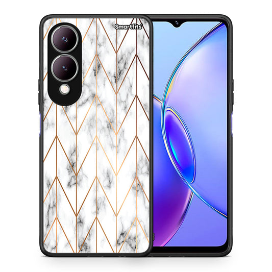 Θήκη Vivo Y17s Gold Geometric Marble από τη Smartfits με σχέδιο στο πίσω μέρος και μαύρο περίβλημα | Vivo Y17s Gold Geometric Marble case with colorful back and black bezels