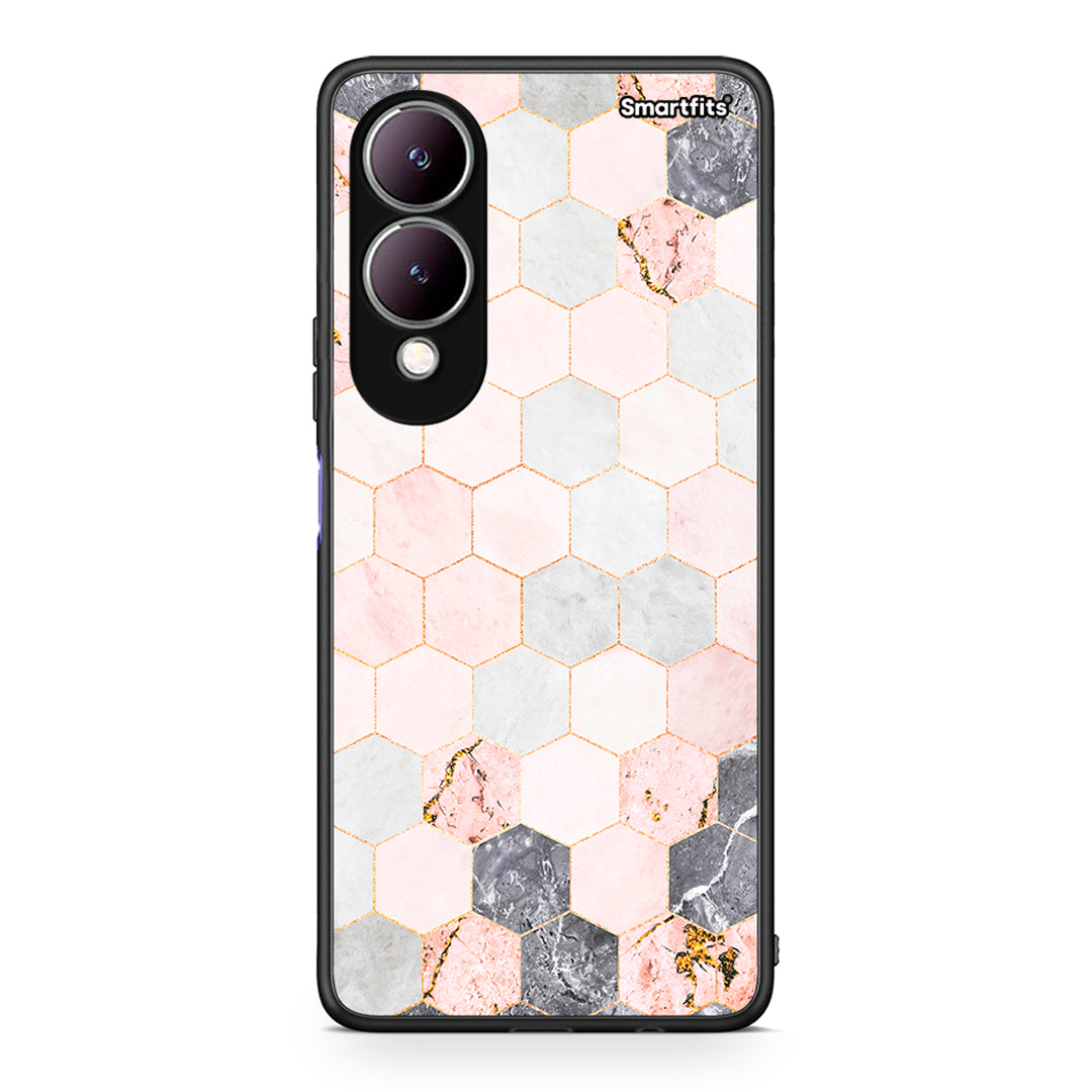 4 - Vivo Y17s Hexagon Pink Marble case, cover, bumper