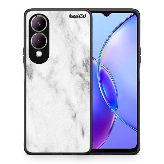 Θήκη Vivo Y17s White Marble από τη Smartfits με σχέδιο στο πίσω μέρος και μαύρο περίβλημα | Vivo Y17s White Marble case with colorful back and black bezels