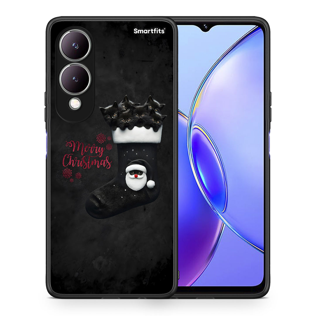 Θήκη Vivo Y17s Merry Cat Christmas από τη Smartfits με σχέδιο στο πίσω μέρος και μαύρο περίβλημα | Vivo Y17s Merry Cat Christmas case with colorful back and black bezels