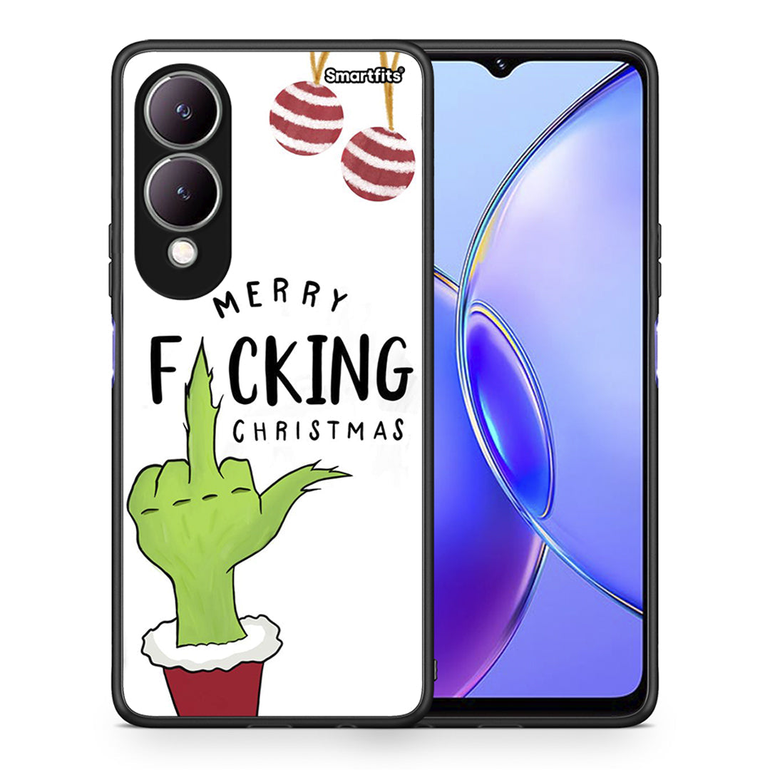 Θήκη Vivo Y17s Merry F Xmas από τη Smartfits με σχέδιο στο πίσω μέρος και μαύρο περίβλημα | Vivo Y17s Merry F Xmas case with colorful back and black bezels